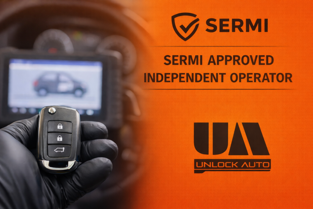 Sermi Image stating SERMI approved independent operator and Unlock Auto logo